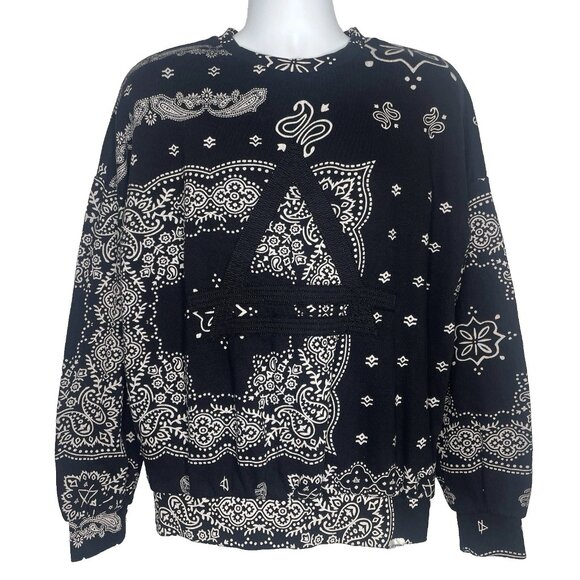 Eleven Paris Oversized Crew Neck Sweatshirt Size S Black White Paisley Print - Picture 1 of 8